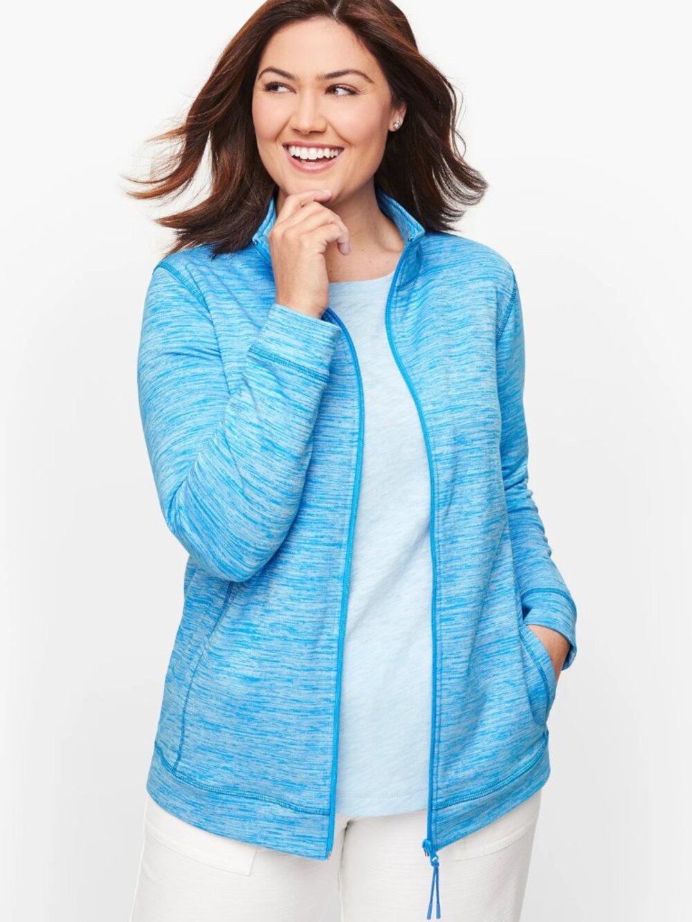 T by Talbots UPF 50+ Comfort Plush Space Dyed Full Zip Jacket XS